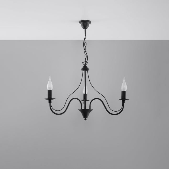 Lustre 3 Bougies Moderne Noir dans un salon