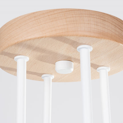 lustre 4 douilles bois et métal blanc et bois naturel, détail de la fixation