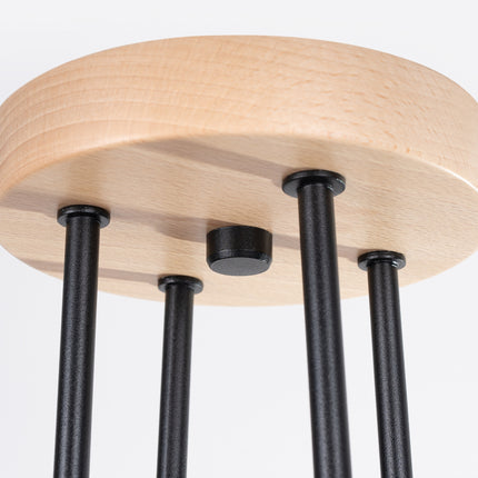 lustre 4 douilles bois et métal noir et bois naturel, détail de la fixation