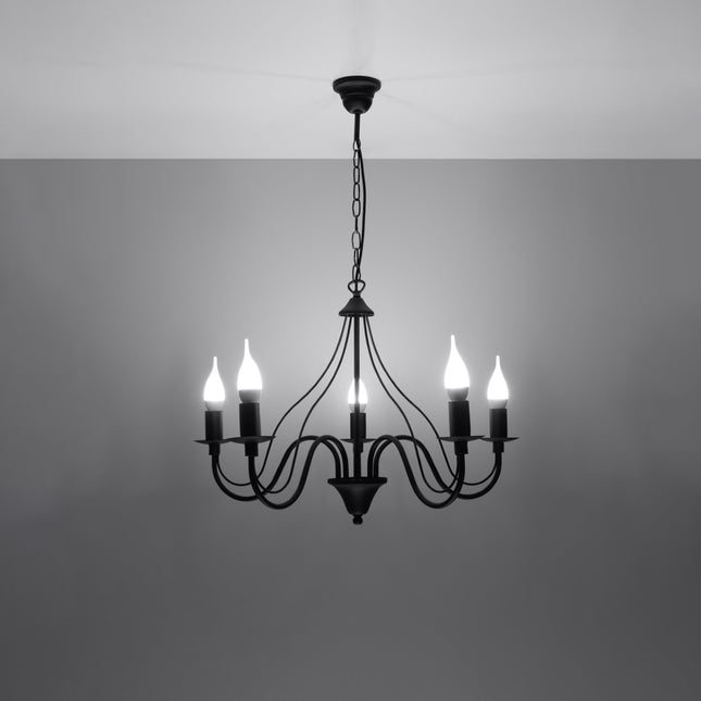 Lustre 5 Bougies Moderne Noir dans une salle à manger