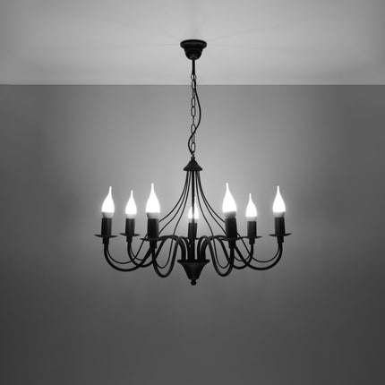 Lustre 7 Bougies Moderne Noir dans une salle à manger