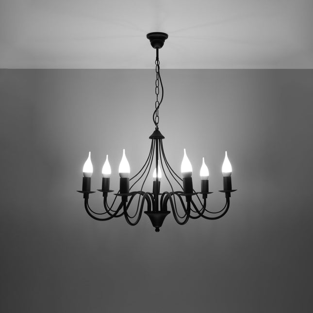 Lustre 7 Bougies Moderne Noir dans une salle à manger