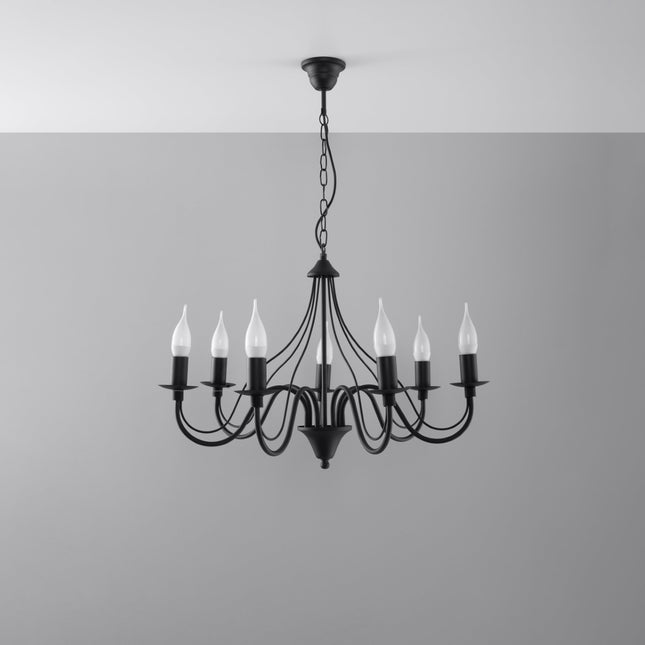 Lustre 7 Bougies Moderne Noir dans un salon