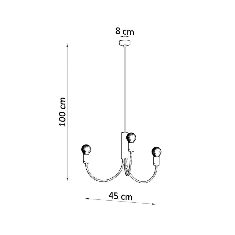 Dimensions 3-Arm Curved Chandelier in Matte Black Steel