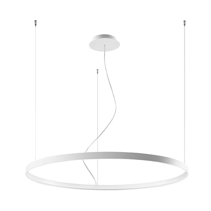 Lustre Anneau Solis 110 cm blanc avec rosace et câbles, sur fond blanc