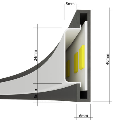 Coupe technique du profil aluminium de l'Anneau Solis avec bandeau LED intégré