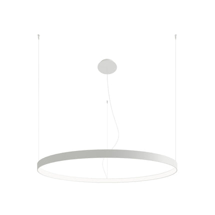 Lustre Anneau Solis 110 cm blanc avec rosace et câbles, sur fond blanc