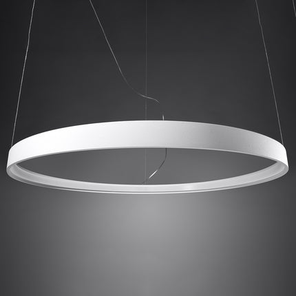 Lustre Anneau Solis 110 cm blanc, profil fin en aluminium et halo LED sous l'anneau