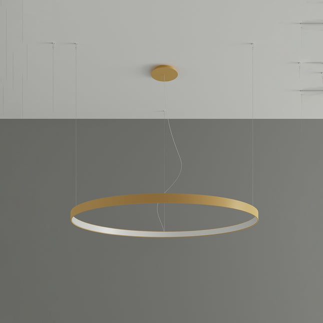 Lustre Anneau Solis 110 cm en aluminium doré, grand anneau LED au plafond