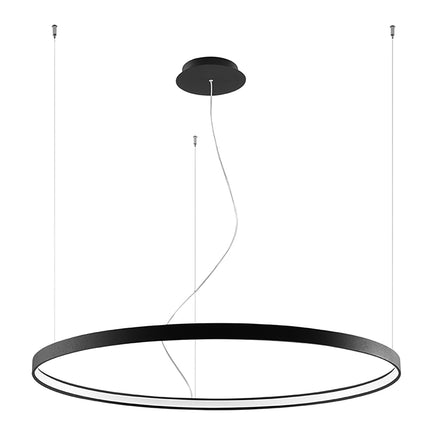 Lustre Anneau Solis 110 cm noir avec rosace et câbles, sur fond blanc