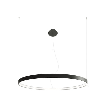 Lustre Anneau Solis 110 cm noir avec rosace et câbles, sur fond blanc