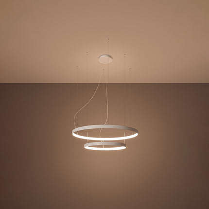 Lustre Anneau Solis 2 anneaux blancs allumé, halos concentriques