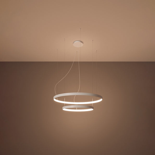 Lustre Anneau Solis 2 anneaux blancs allumé, halos concentriques