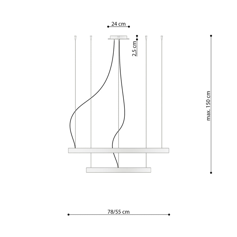 Dimensions Lustre Anneau Solis 2 Anneaux Aluminium Blanc 55/78 cm 4000K