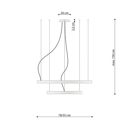Schéma des dimensions du lustre Anneau Solis 2 anneaux 55/78 cm