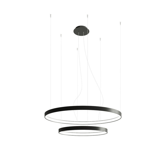 Lustre Anneau Solis 2 anneaux noir, composition 55 et 78 cm suspendue en cascade