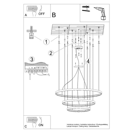 Instructions de montage du lustre Anneau Solis 3 anneaux doré