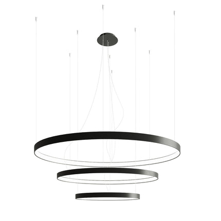 Lustre Anneau Solis 3 anneaux noir, composition 55, 78 et 110 cm suspendue en cascade