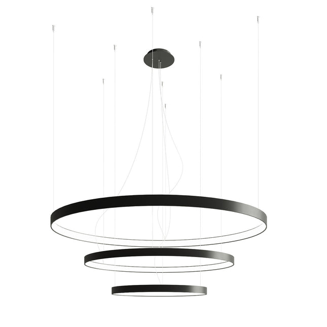 Lustre Anneau Solis 3 anneaux noir, composition 55, 78 et 110 cm suspendue en cascade