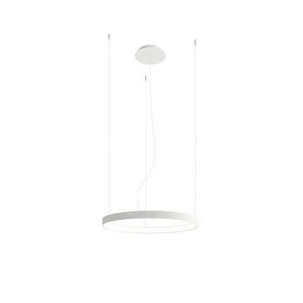 Lustre Anneau Solis 55 cm blanc avec rosace et câbles, sur fond blanc
