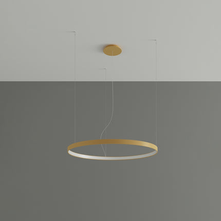 Lustre Anneau Solis 55 cm en aluminium doré, anneau LED suspendu à plat au plafond