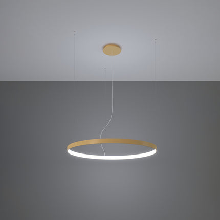 Lustre anneau doré Anneau Solis allumé au plafond, halo lumineux neutre