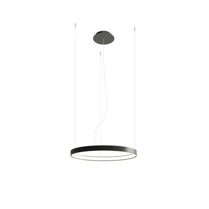 Lustre Anneau Solis 55 cm noir avec rosace et câbles, sur fond blanc