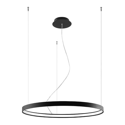 Lustre Anneau Solis 78 cm noir avec rosace et câbles, sur fond blanc
