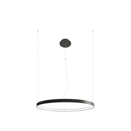 Lustre Anneau Solis 78 cm noir avec rosace et câbles, sur fond blanc