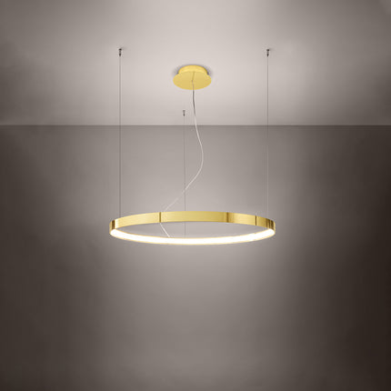 Lustre anneau or poli Anneau Solis allumé au plafond, halo lumineux