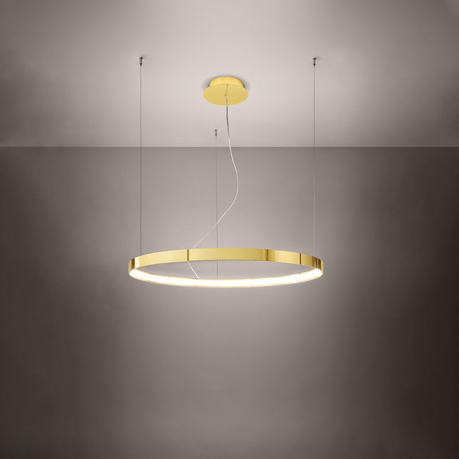 Lustre anneau or poli Anneau Solis allumé au plafond, halo lumineux