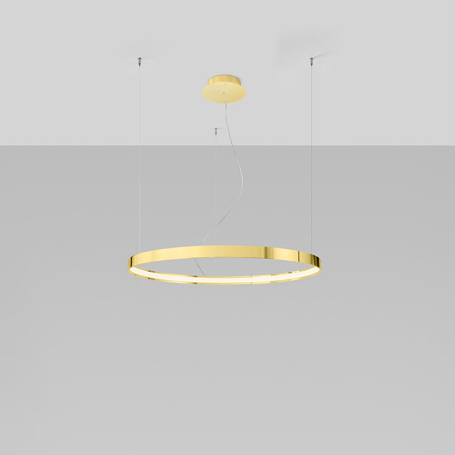 Lustre Anneau Solis 78 cm en aluminium or poli, anneau LED brillant au plafond