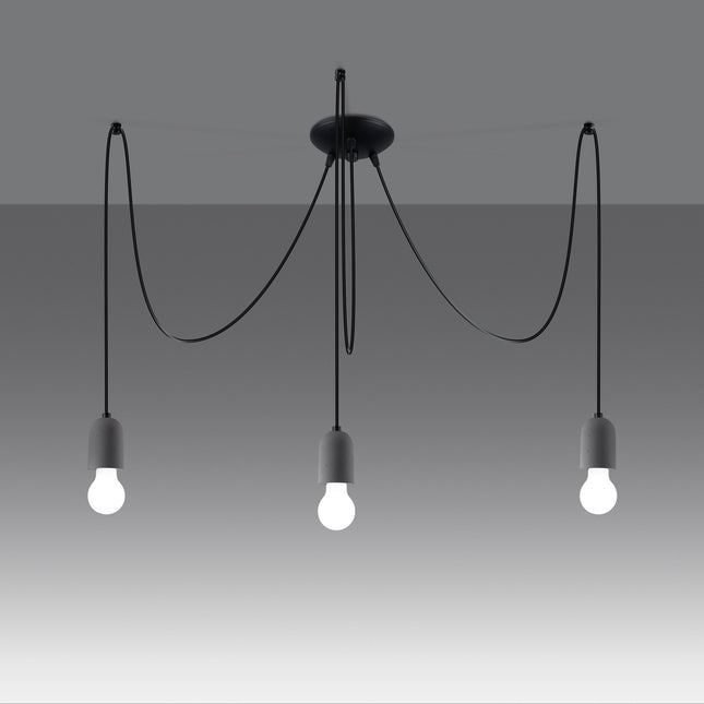 Lustre Béton Raffiné 3 allumé, trois ampoules visibles