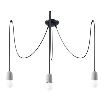 Lustre Béton Raffiné 3, trois douilles en béton sur câbles noirs, éteint
