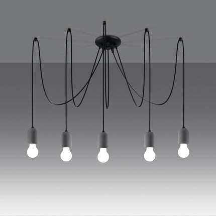 Lustre Béton Raffiné 5 allumé, cinq ampoules visibles
