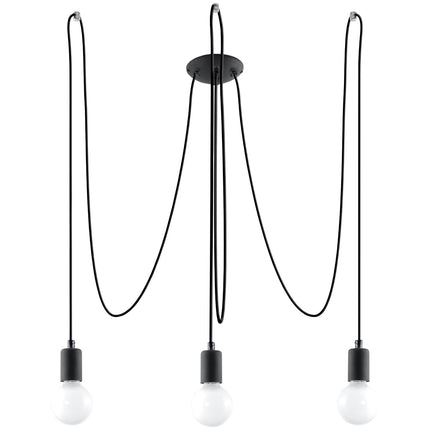 Lustre Câble Minimaliste 3 lumières noir à ampoules E27 apparentes sur fond neutre