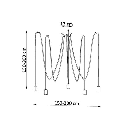 Lustre Câble Minimaliste 5 lumières noir à ampoules E27 apparentes détail de la finition