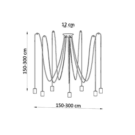 Lustre Câble Minimaliste 7 lumières noir à ampoules E27 apparentes détail de la finition