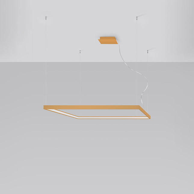 Lustre Carré Pure L en aluminium doré, cadre LED carré 110 cm, vue studio