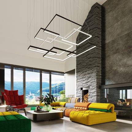 Composition de lustres carrés Carré Pure suspendus dans un intérieur design