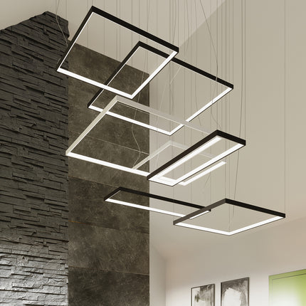 Composition de cadres carrés lumineux Carré Pure dans un séjour design