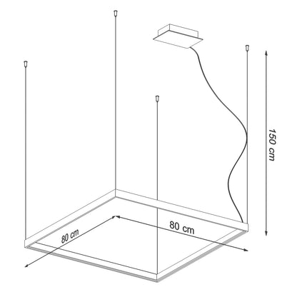 Schéma des dimensions du lustre Carré Pure M : 80 cm de côté, hauteur 150 cm
