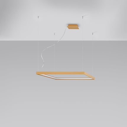 Lustre Carré Pure M en aluminium doré, cadre LED carré 80 cm, vue studio