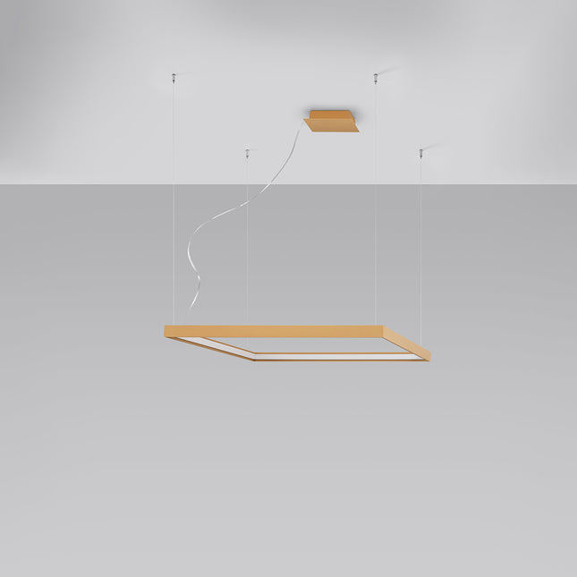 Lustre Carré Pure M en aluminium doré, cadre LED carré 80 cm, vue studio