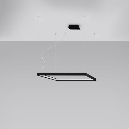 Lustre Carré Pure M en aluminium noir, cadre LED carré 80 cm, vue studio