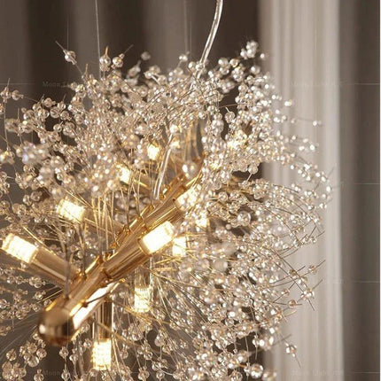 Lustre cristal pissenlit nordique finition métal doré