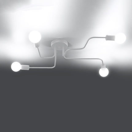 Lustre Design Flex 4 bras blanc allumé sur fond dégradé gris et blanc