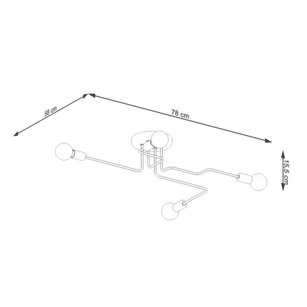 Schéma des dimensions du lustre Design Flex 4 bras noir