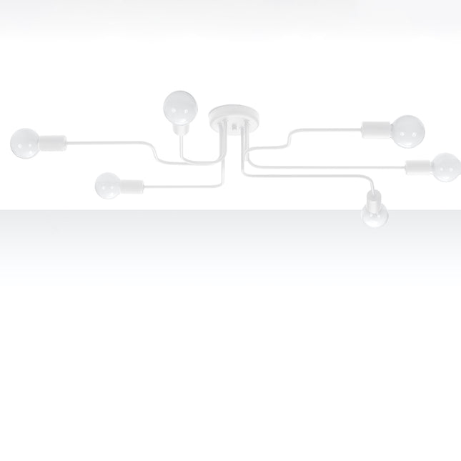 Lustre Design Flex 6 bras blanc en acier vu de face sur fond blanc