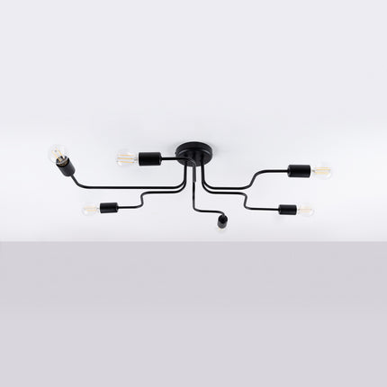 Lustre Design Flex 6 bras noir allumé sur fond blanc